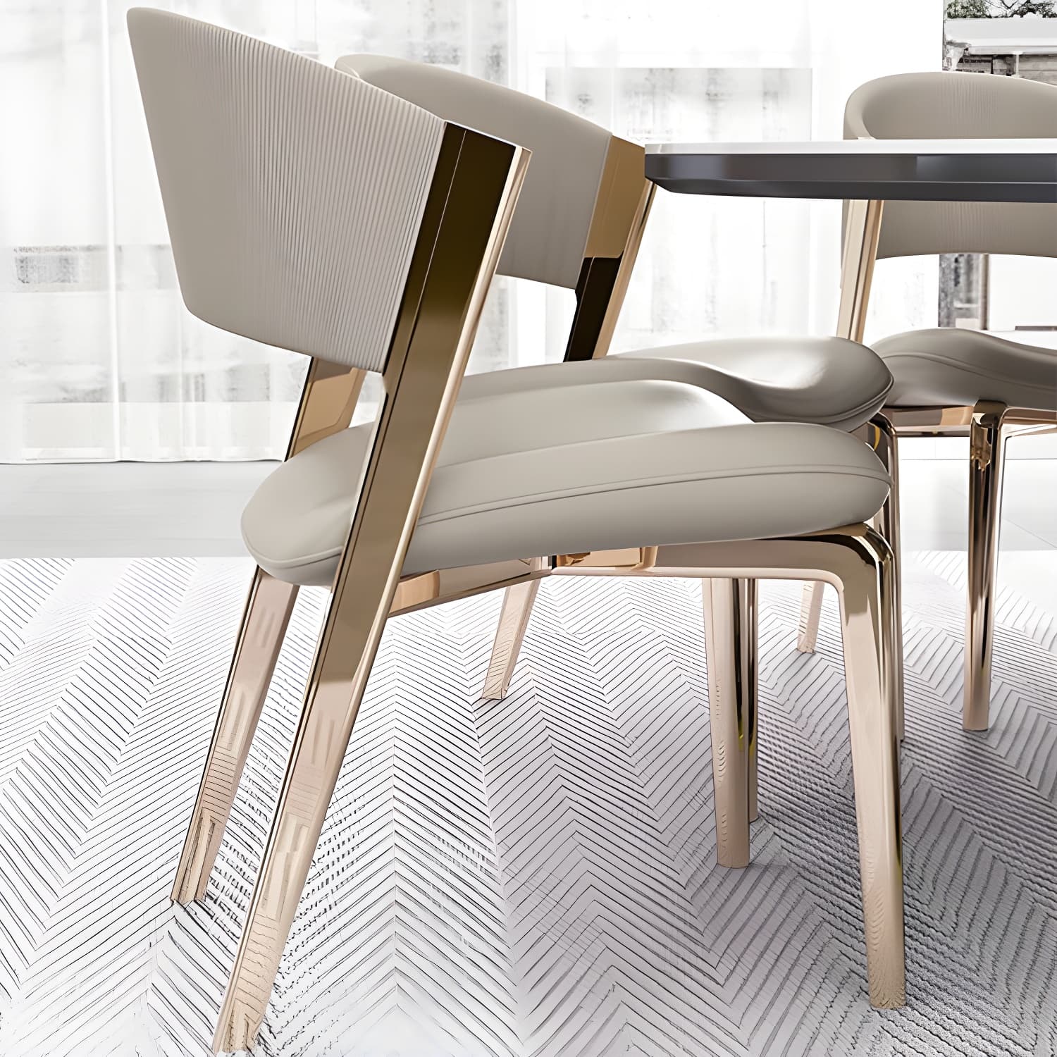 Glam Faux Leather Side Chair with Brass/Gold Legs and Open Back for Kitchen & Dining - image 10