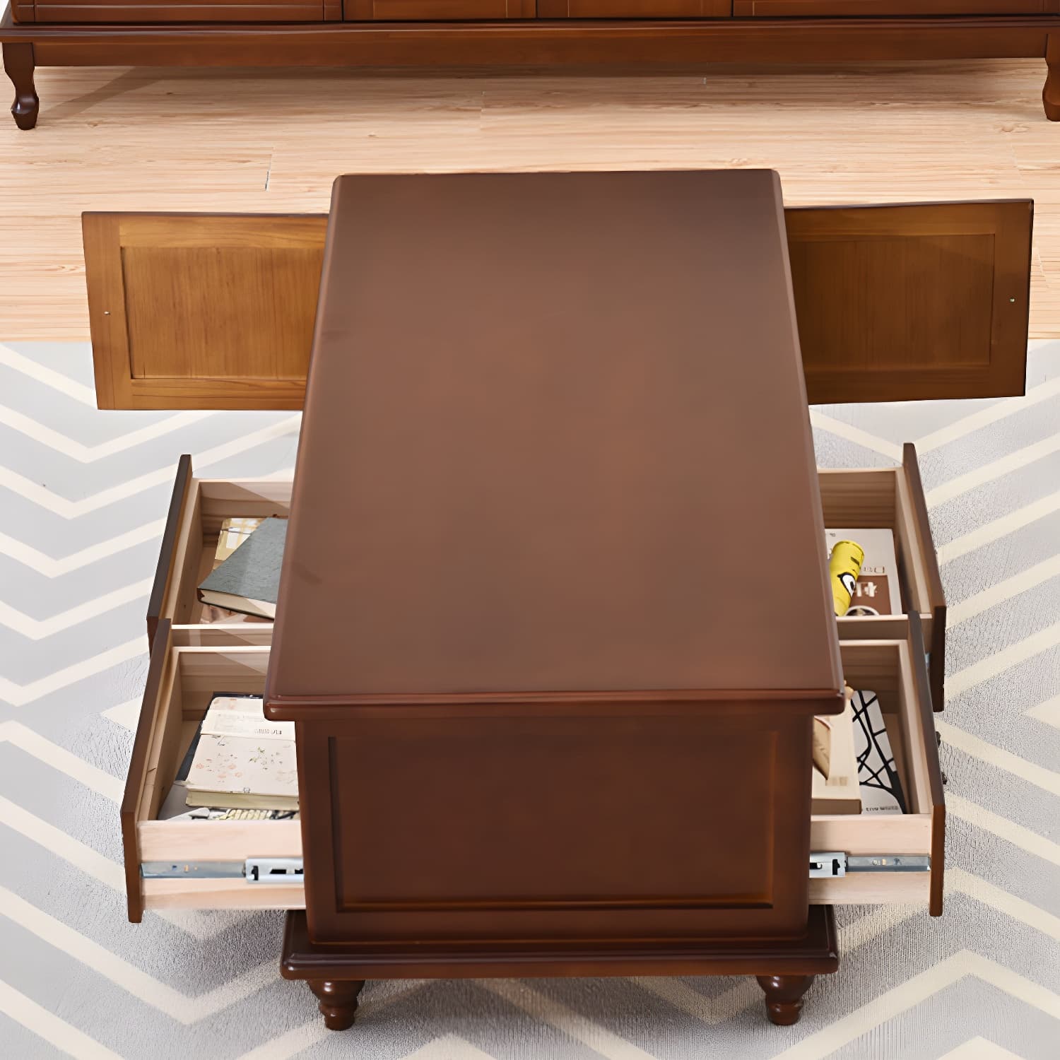 Modern Rectangular Wood Coffee Table with Drawers and Shelves for Stylish Storage - image 13
