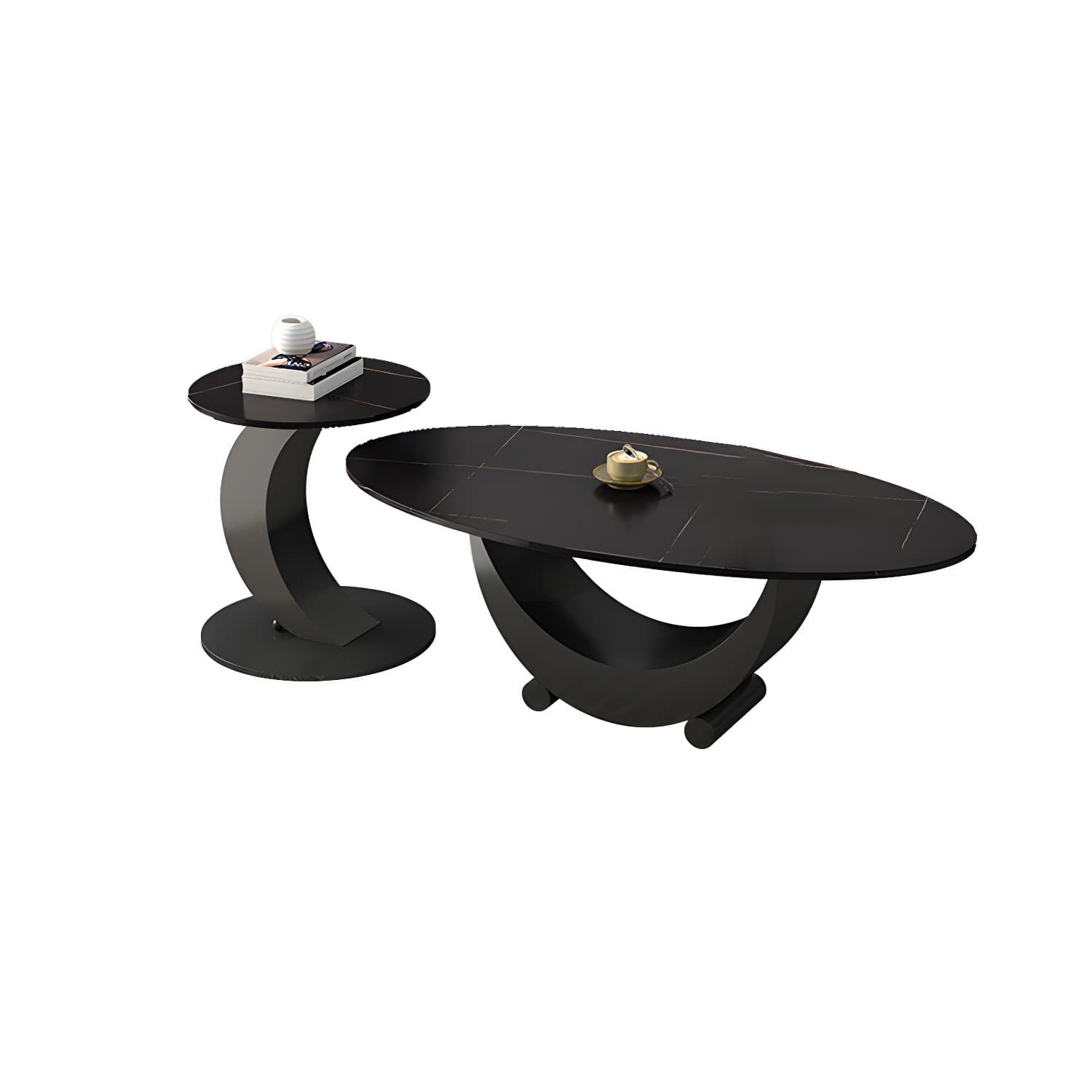 2 Piece Nesting Tables Oval Minimalist Modern Coffee Table Set - image 6