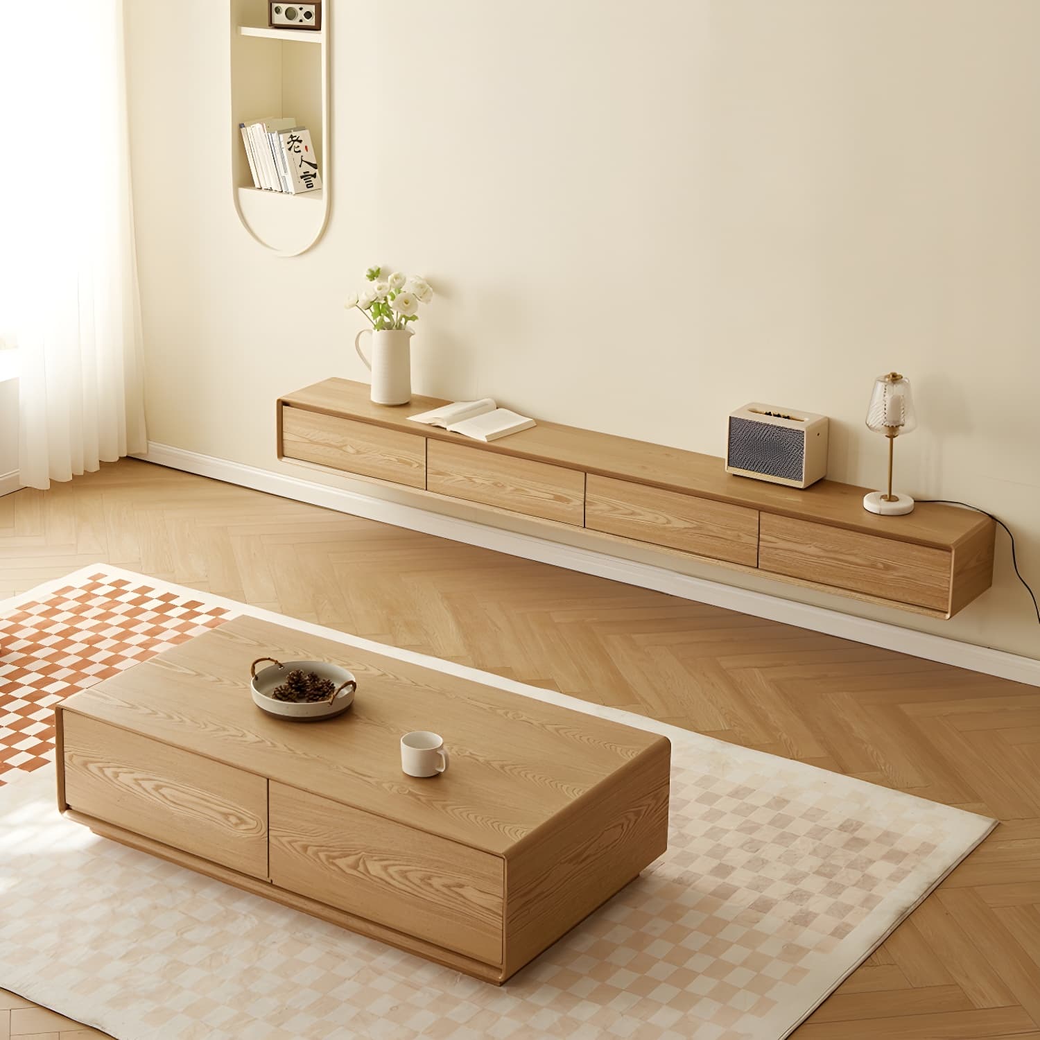 Contemporary Wood Media Console TV Stand with Drawer and Door - image 24