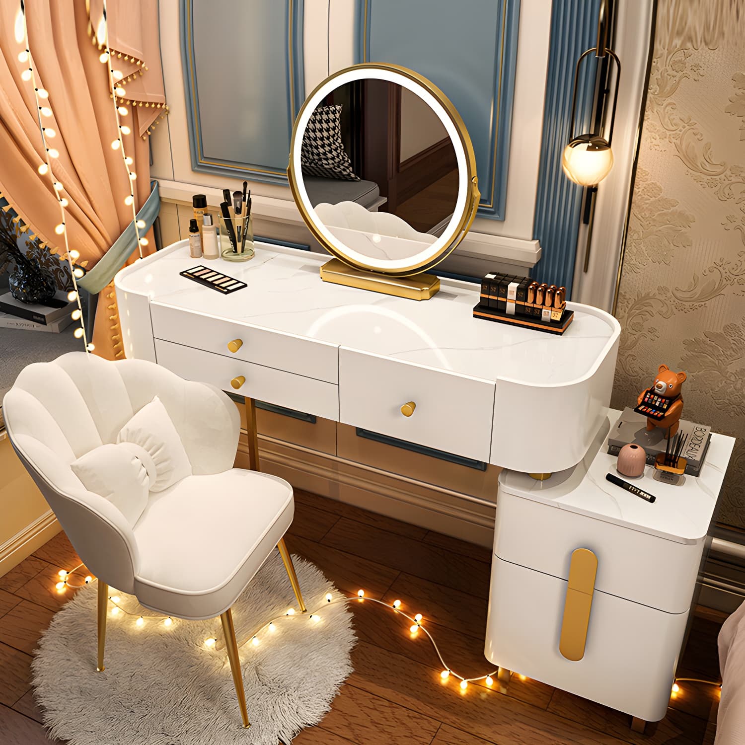 Modern Solid Wood Makeup Vanity Desk Bedroom Vanity Dressing Table Set - image 6