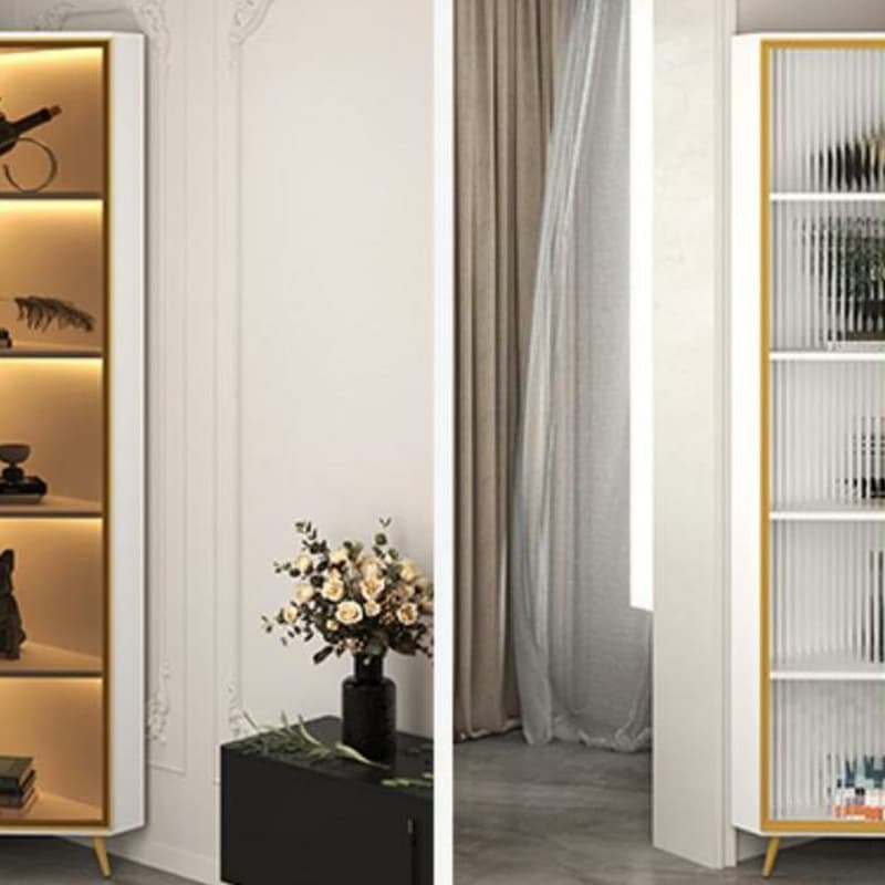 Contemporary Wood Corner Accent Cabinet with Clear Glass Doors, Metal Legs and Interior Shelves - image 15