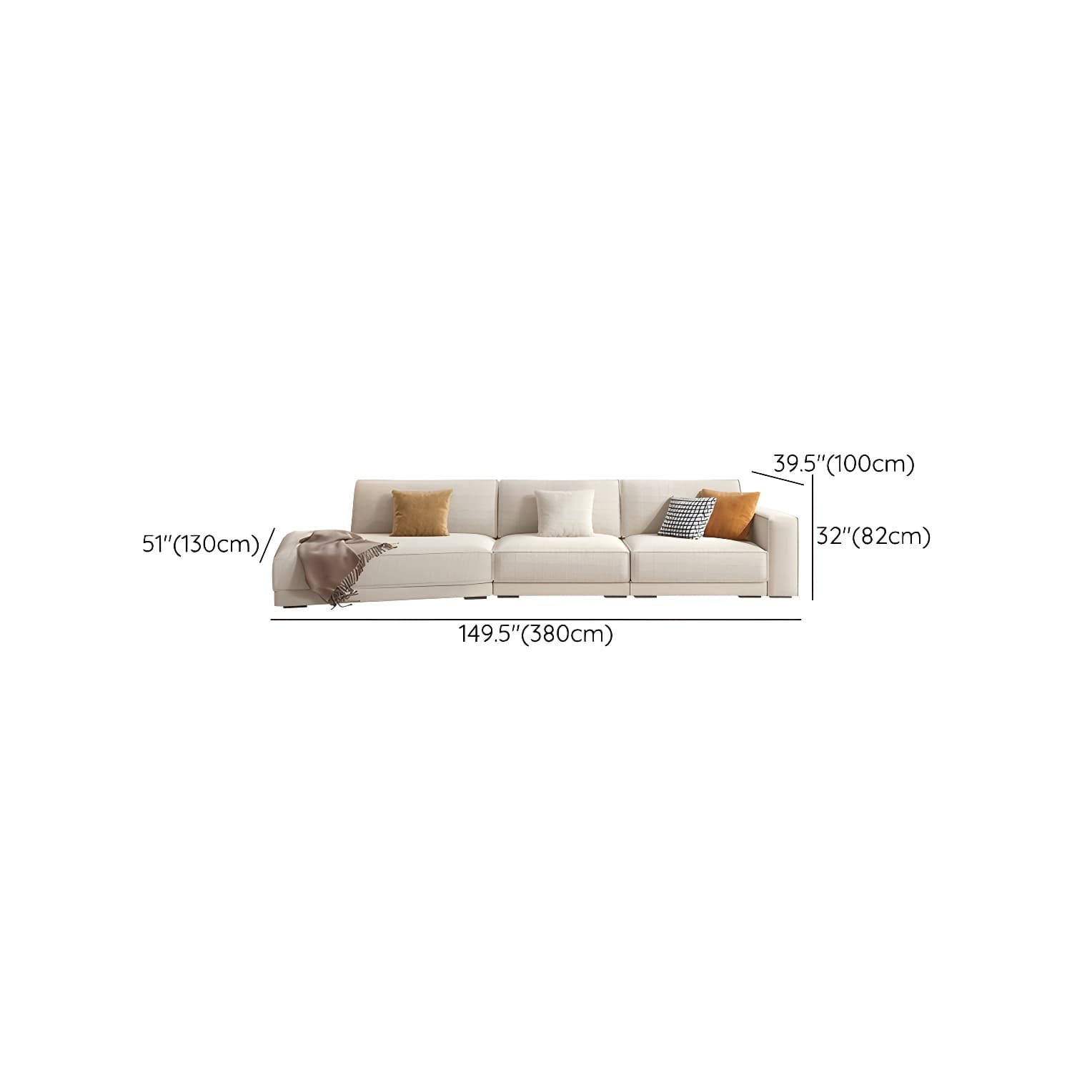 Modern Beige Linen L-Shape Sofa Chaise with Square Arm in Wood Frame - image 21