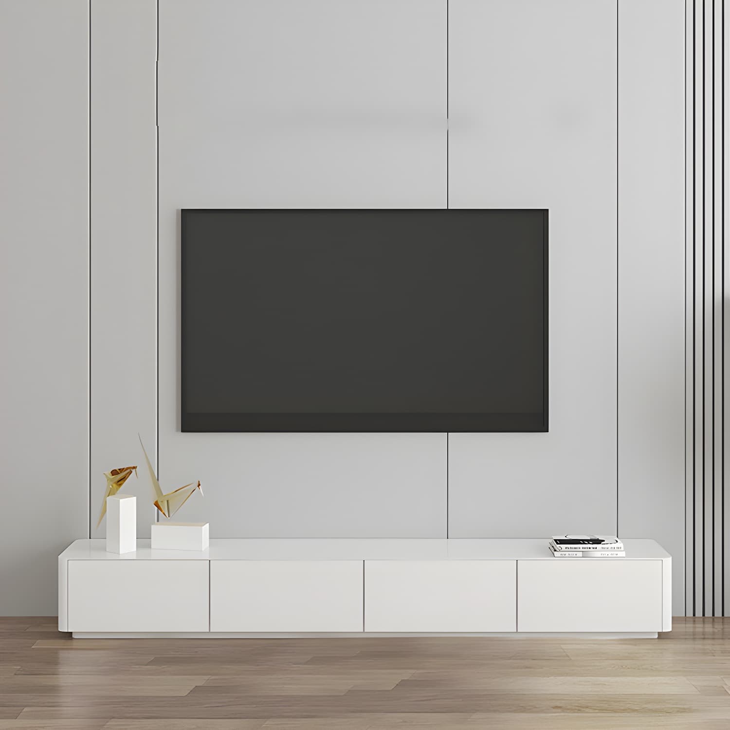 Scandinavian TV Console, White TV Stand with Drawers for Living Room