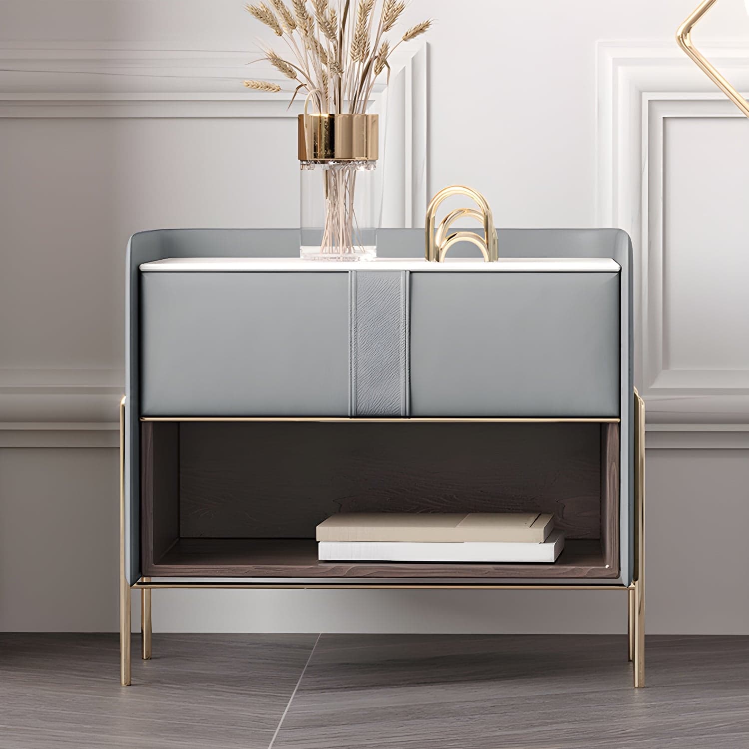 1-Drawer 1-Shelf Accent Table Nightstand 20.47" Tall Stone Nightstand - image 7