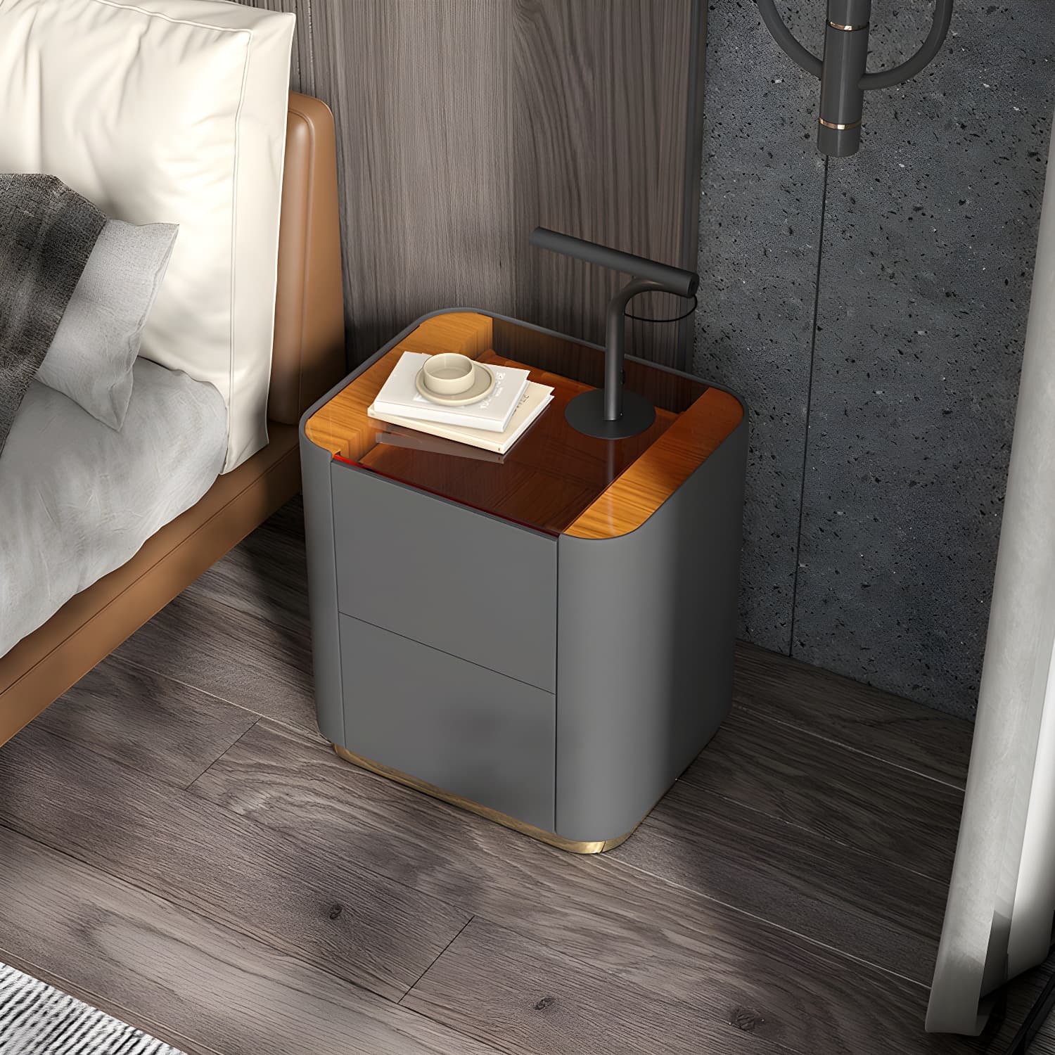 Wooden Nightstand with Tempered Glass 21.65" Tall 2 - Drawer Nightstand - image 4