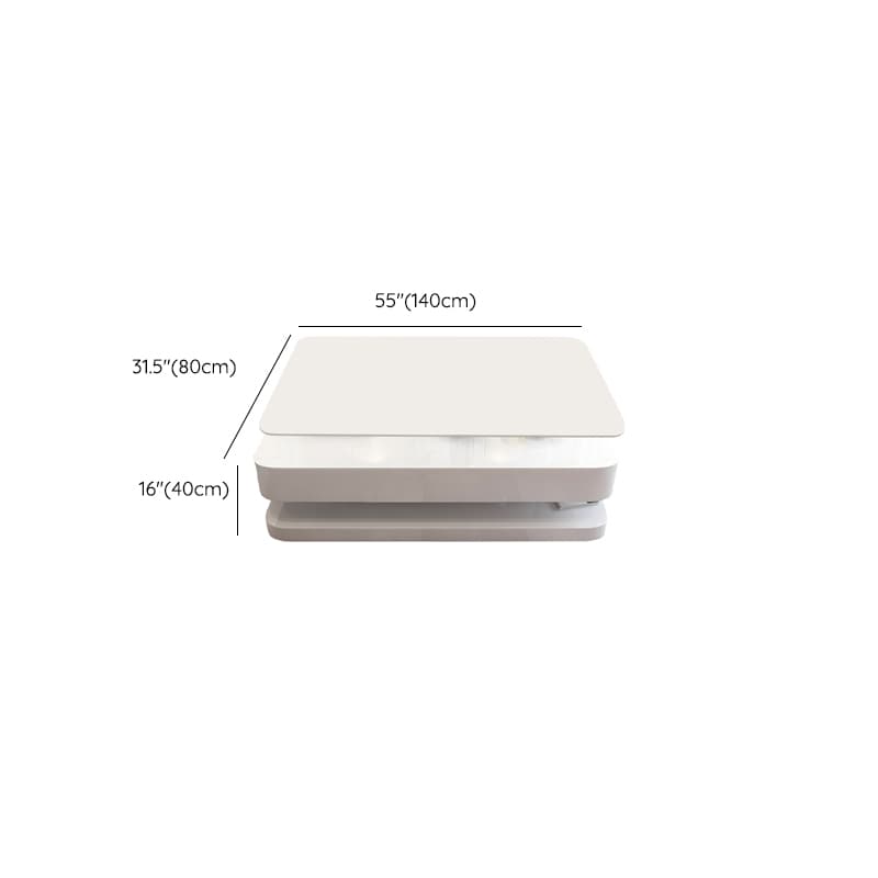 White Modern Coffee Table with Rectangular Wood Top & Block Base - image 22