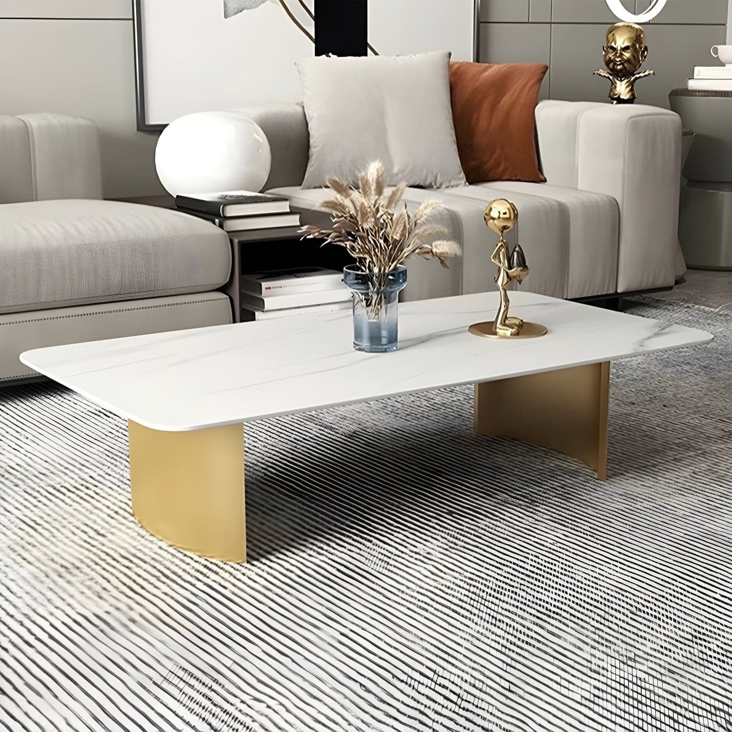 Glam 15.7" H Rectangle Slate Coffee Table Steel 2 Legs Cocktail Table - image 4