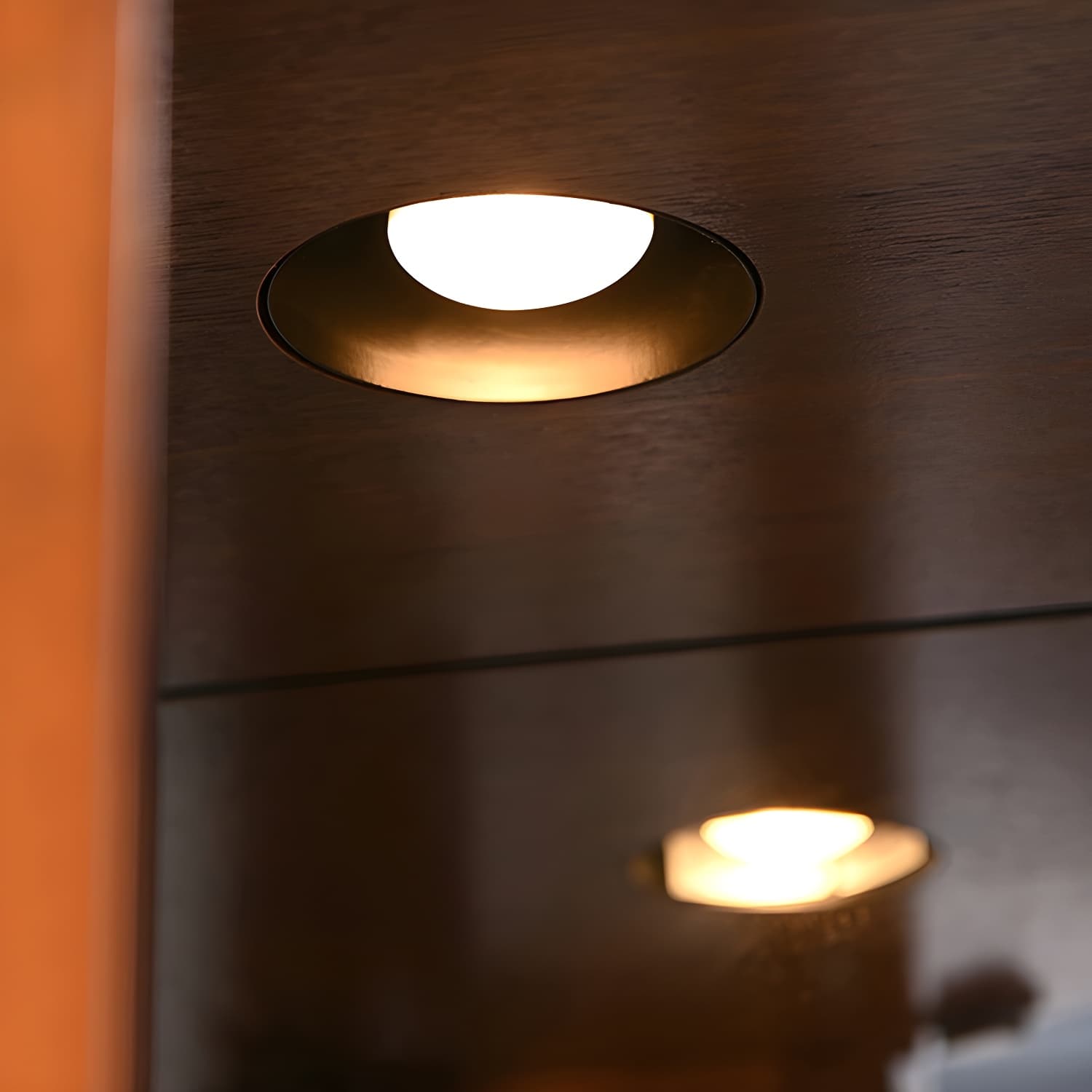 Rubberwood & Glass Triangle Corner Cabinet in Brown with Storage Shelves - image 7