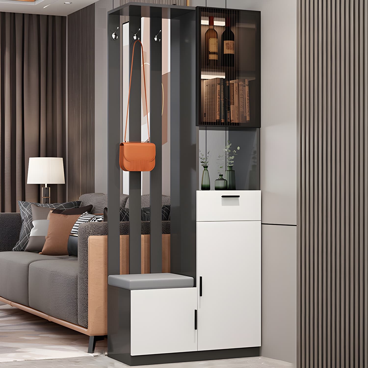 Rectangle Wood Cabinet 11.81" Wide 3-door Accent Cabinet with Drawer - image 6