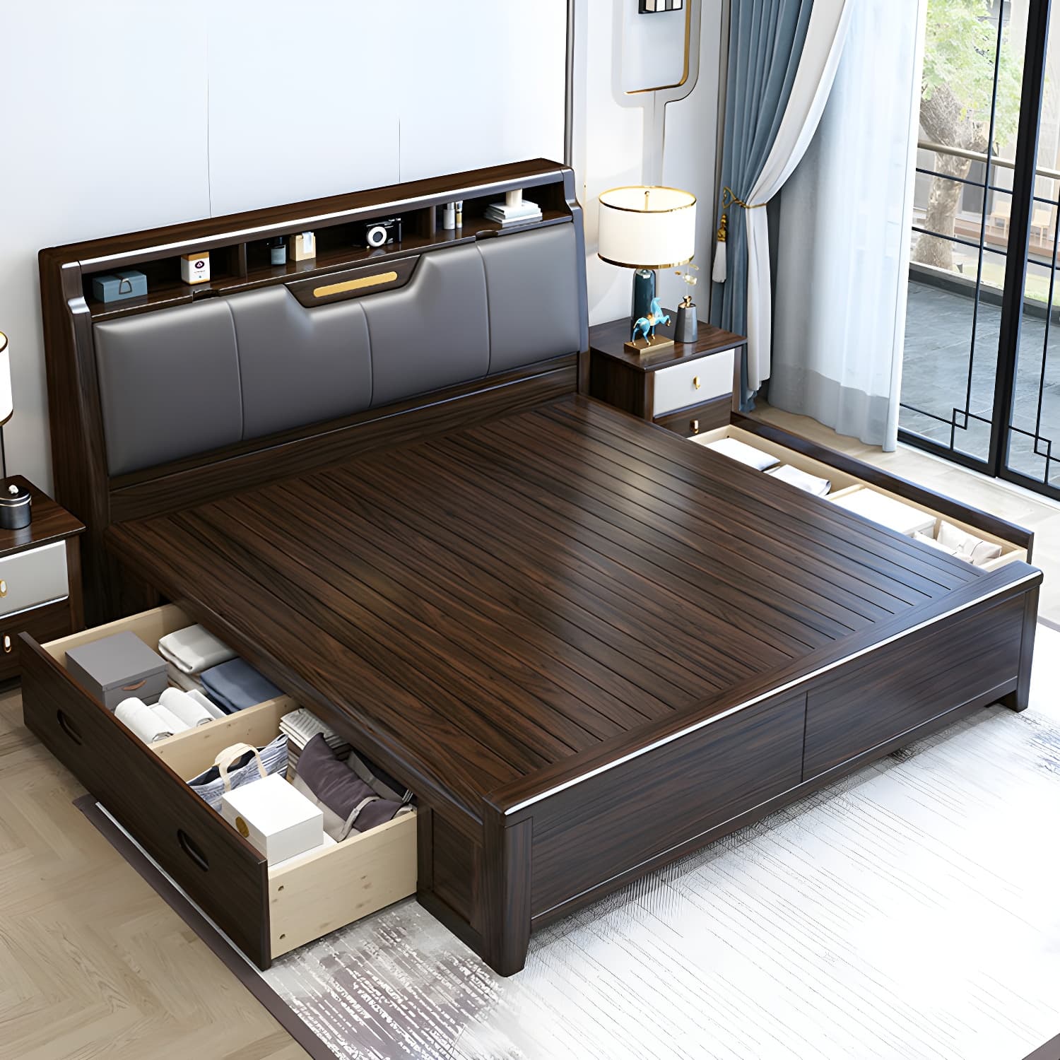 Brown Upholstery Wood Bed with Headboard – Modern Style, Full Assembly Needed - image 9