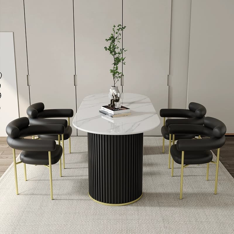 White Stone Top Oval Dining Table with Metal Legs for Dining Room - image 12