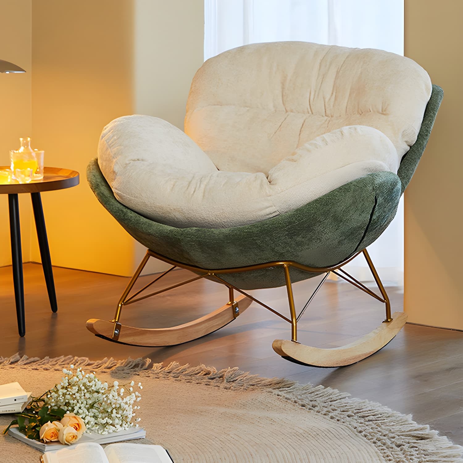 Scandinavia Rocking Accent Chair with Removable Cushions in Solid Wood - image 9