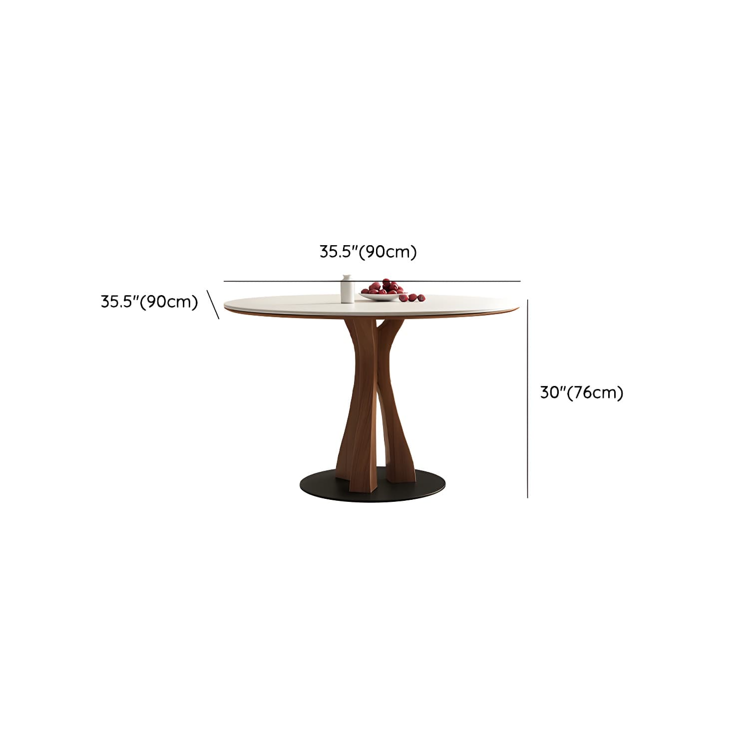 White Stone Round Modern Dining Table with Ash Wood Pedestal Base - image 15