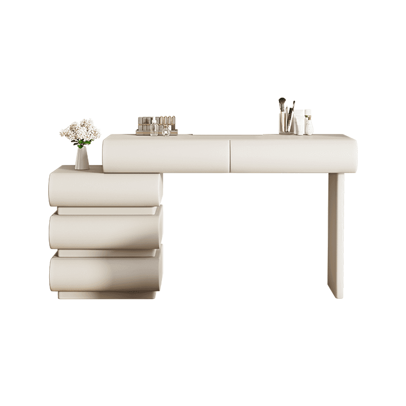 Modish Large/Standard Makeup Vanity/Vanity Set with White Seating, 5 Drawers, Timber Frame, and Mirror Lights