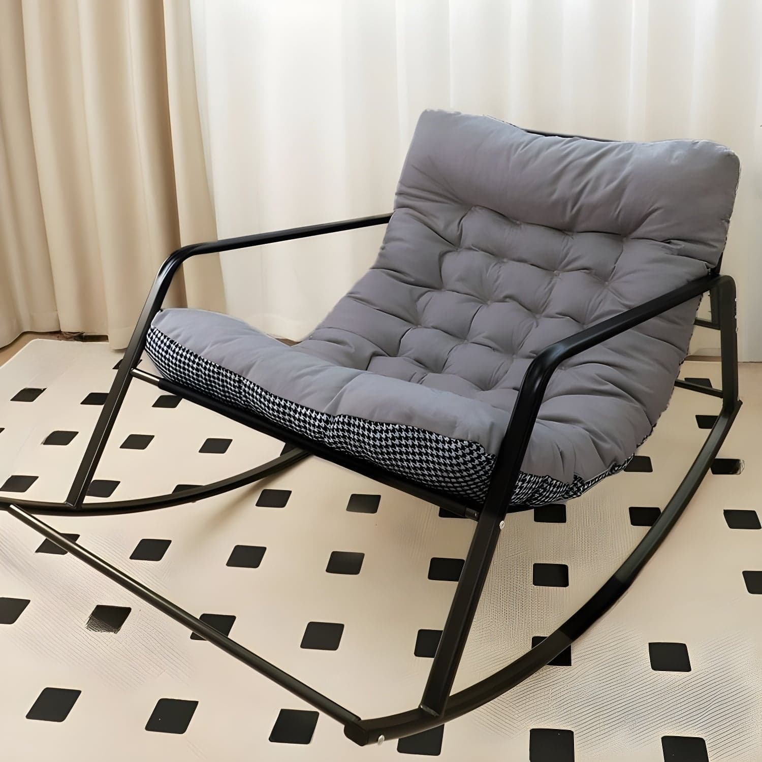 Modern Indoor Rocking Chair with Track Arms, Spindle Back and Metal Legs - image 4