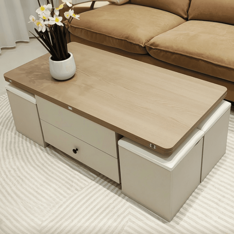 Collapsible Wagon Wheel Convertible Table with Caster Wheels, 1 Shelf/2 Drawers, Lift Top and Stools - image 7