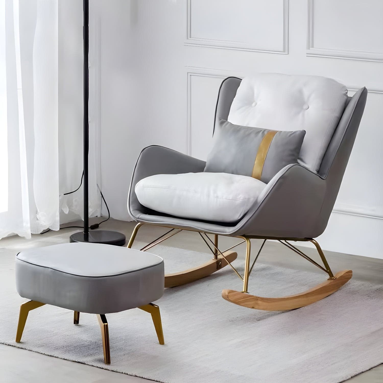 Modern Upholstered Rocker Chair Metal Frame Friction Resistant Rocker Chair for Home - image 3