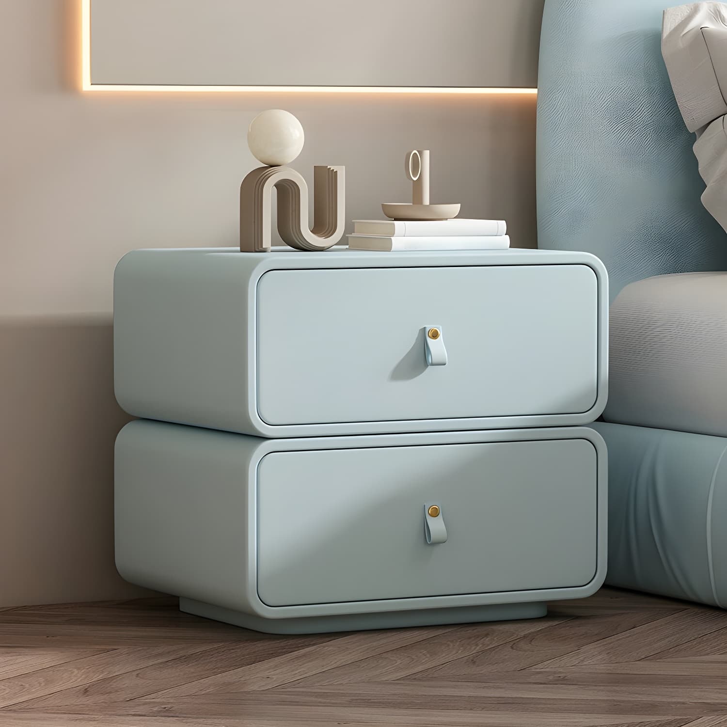 Modern Wood Drawer Storage Nightstand with 2 Drawers - Small Size
