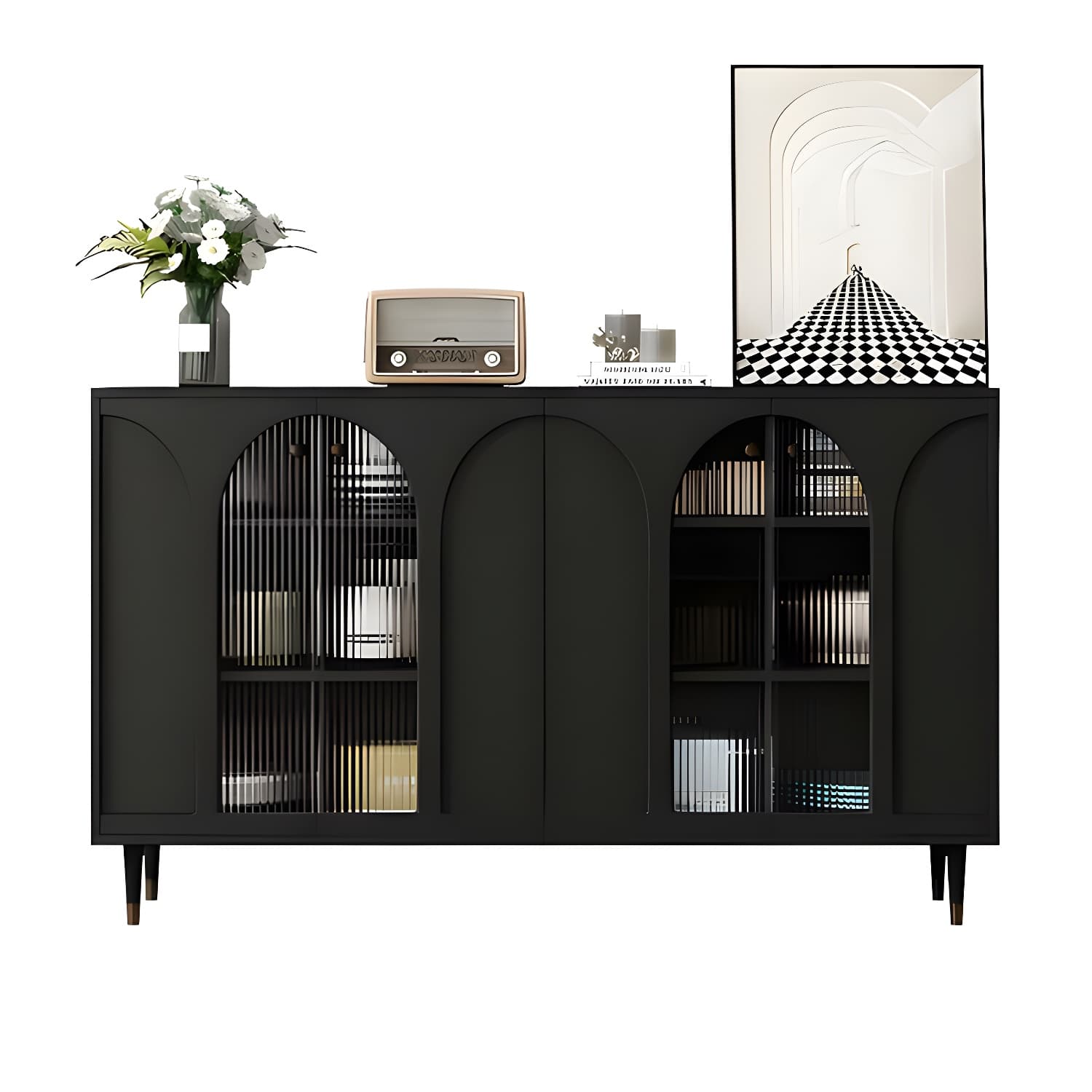 Wooden Modern Glass Door Kitchen Sideboard with Adjustable Shelving - image 12