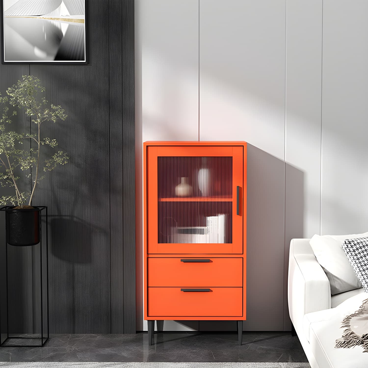 Contemporary Wooden Accent Cabinet with Glass Door and 2 Drawers - image 3