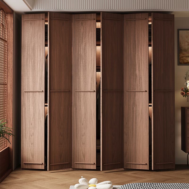 Simplistic Wood Color Timber Wardrobe Closet with Soft Close Door, Interior Shelves, and Hanging Rod