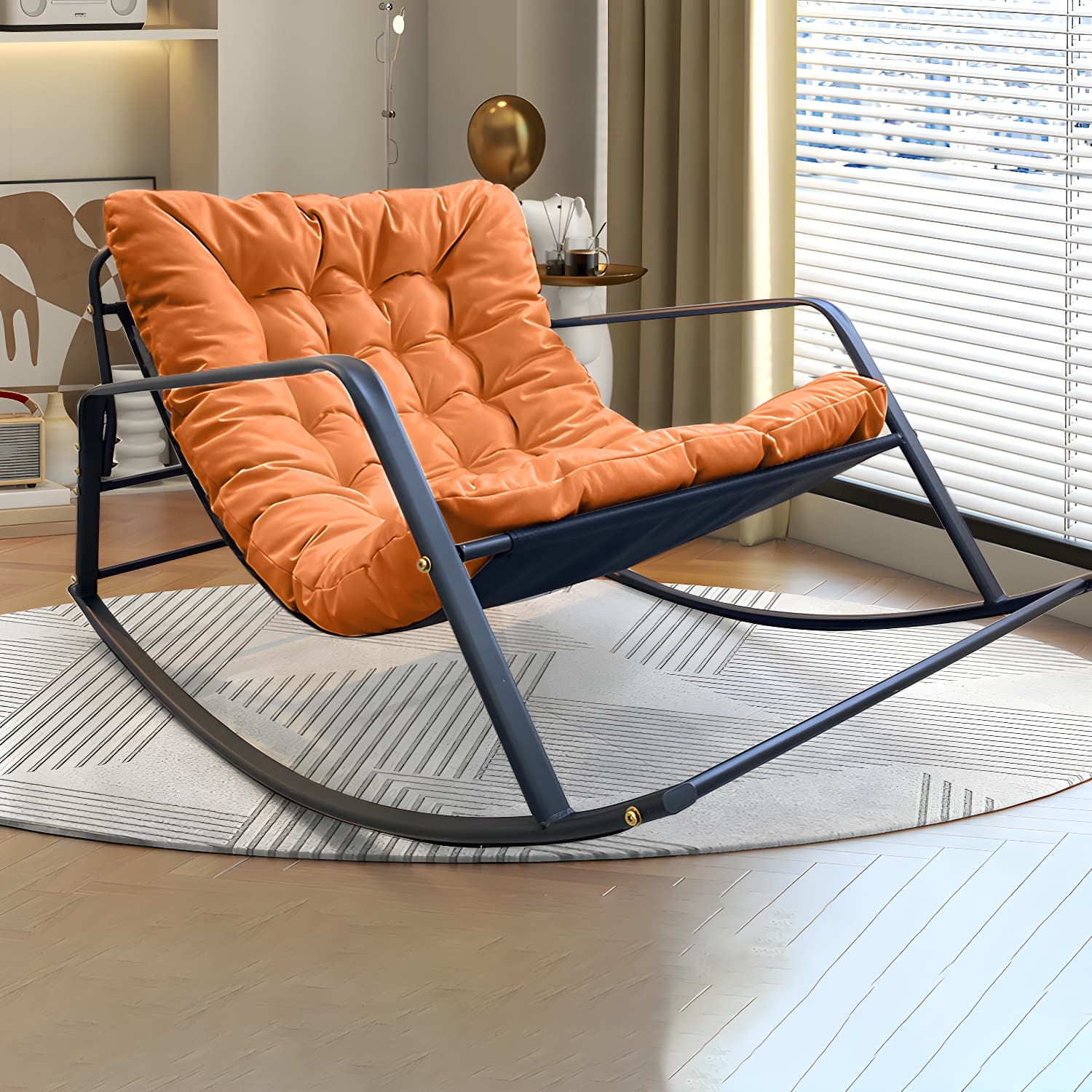 Stylish and Comfortable Modern Black Metal Rocking Chair with Removable Cushions - image 8
