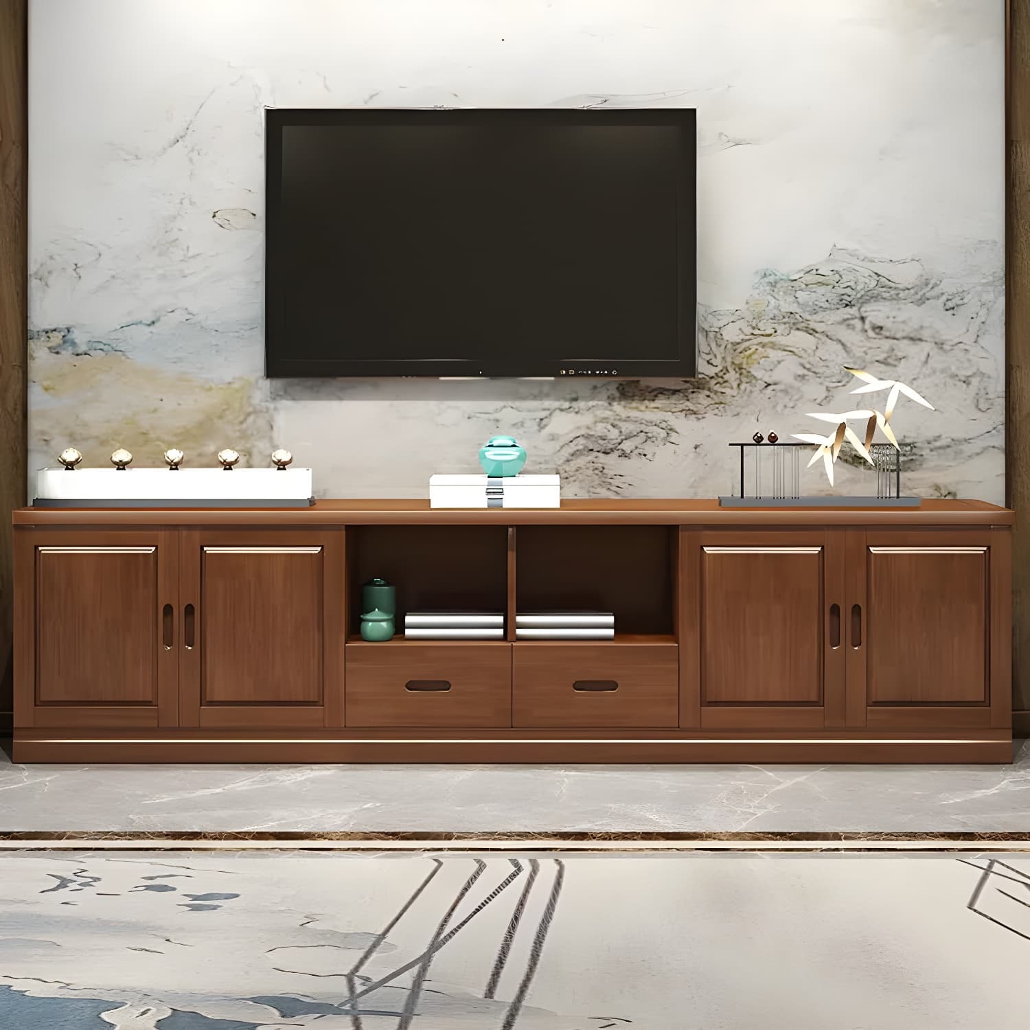 Traditional Solid Wood TV Console Open Storage TV Stand with Cabinet - image 7
