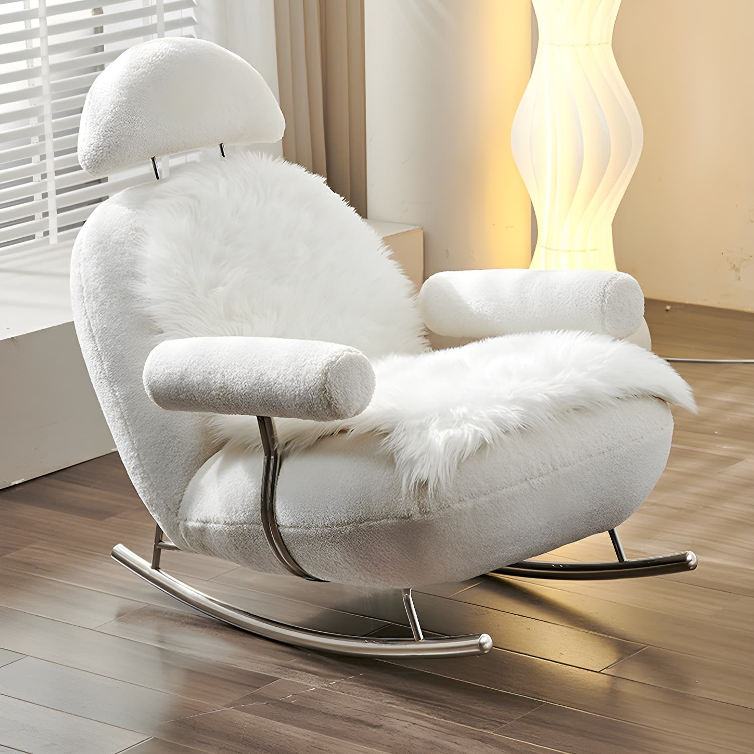 Sheepskin Rocking Chair with Cushion and Padded Seat Contemporary - image 19