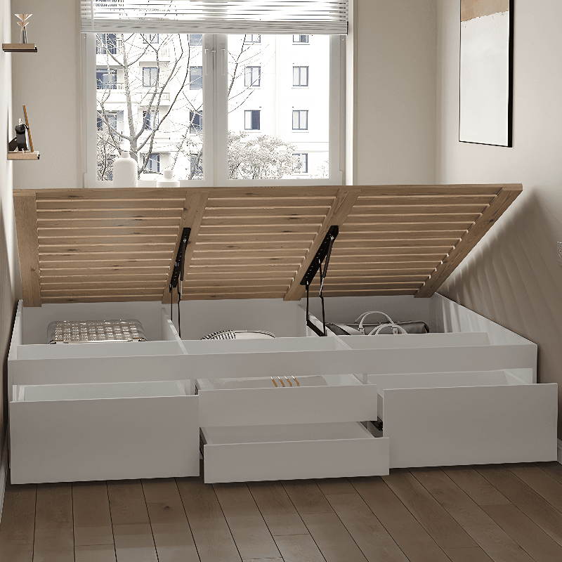 Solid Color Storage Included with 4 Storage Boxes and Reclaimed Wood Storage Drawer for Bedroom