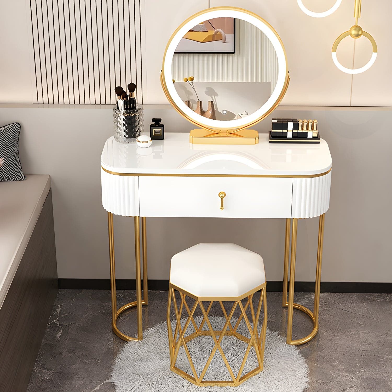 Removable Makeup Counter Lighted Mirror Vanity Dressing Table with Drawer - image 4