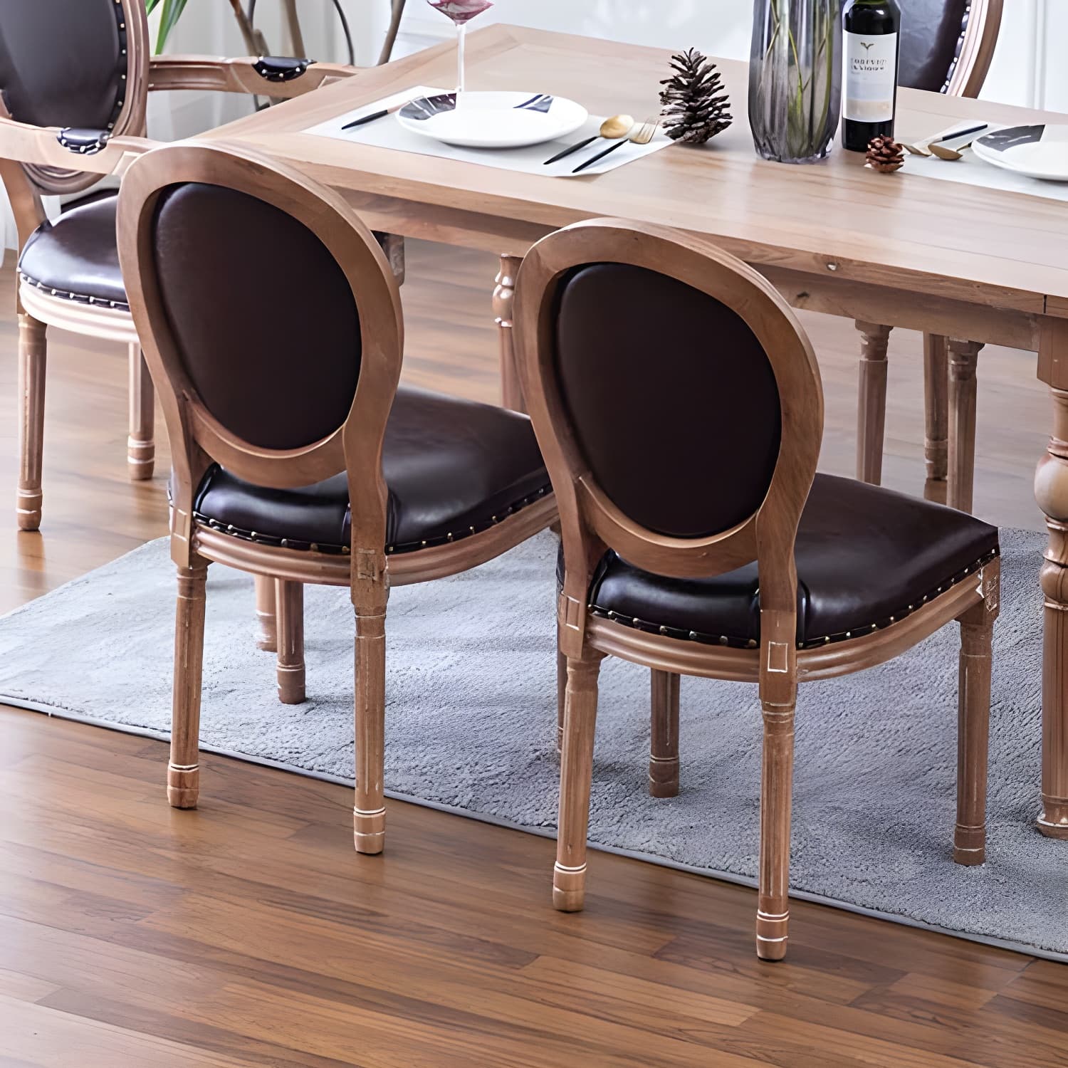 Solid Wood Country Style Dining Room Chair Matte Finish King Louis Back Side Chair - image 20