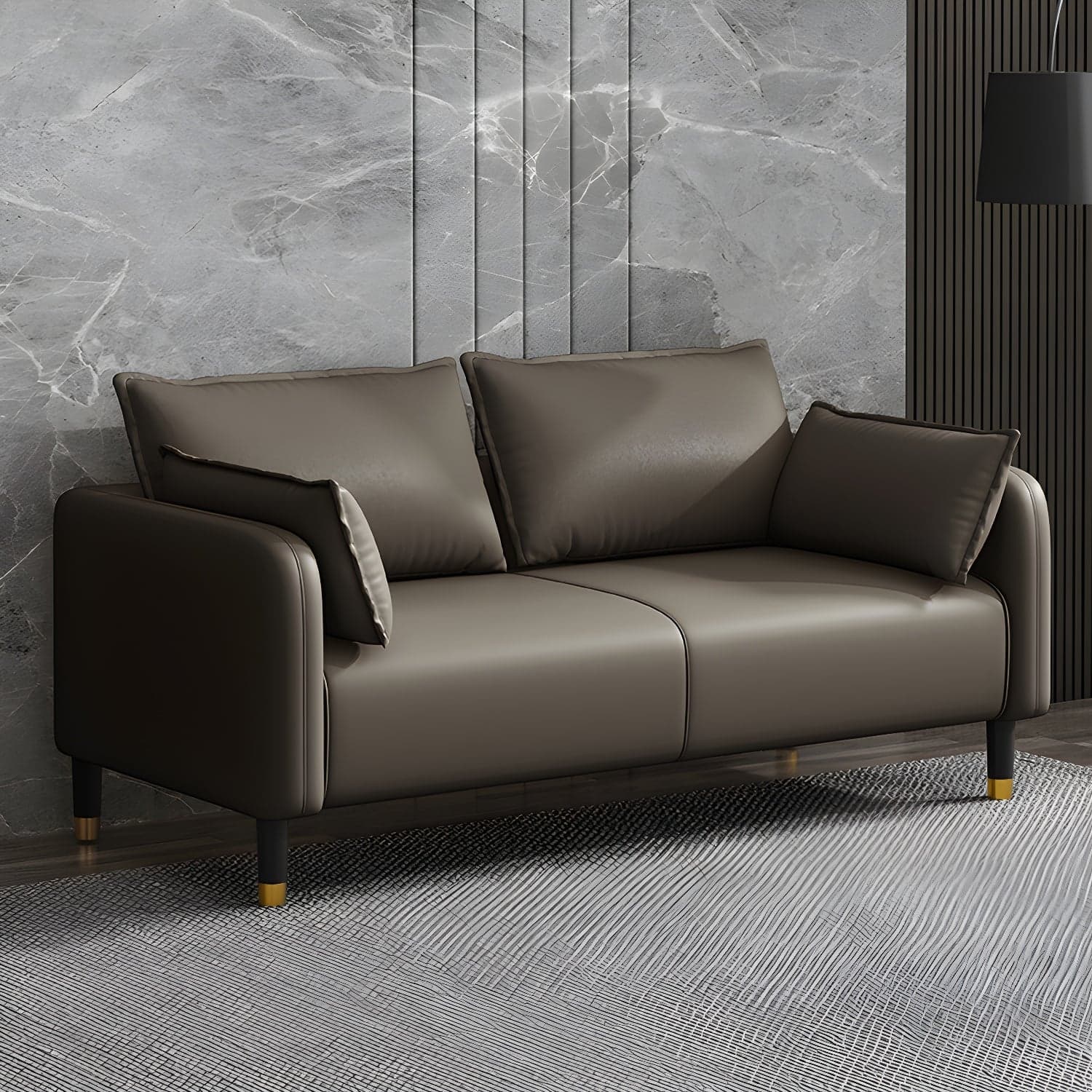 Modern 2-seat Sofa Faux Leather Tuxedo Arm Sofa with 2 Pillows - image 3