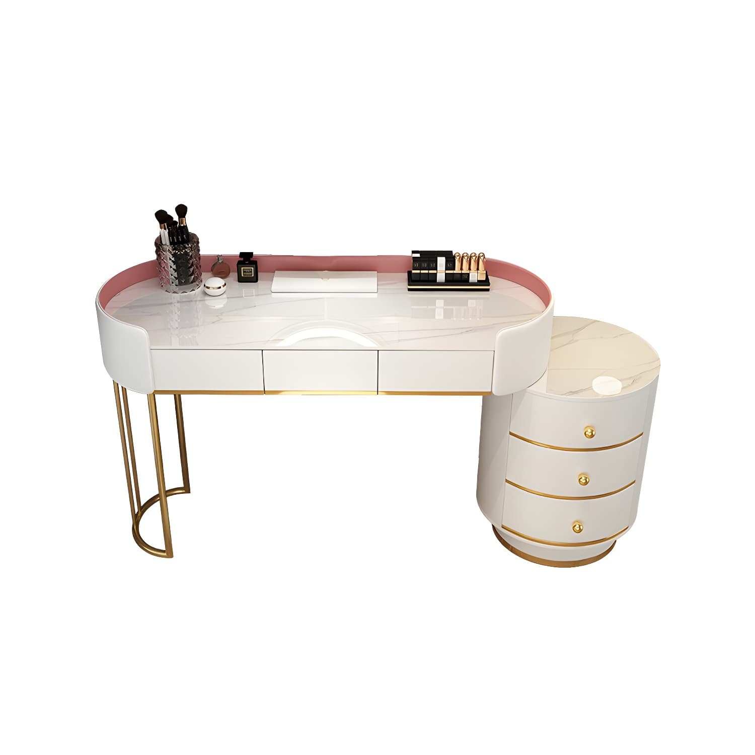 Contemporary Bedroom Metallic Lighted Mirror With Drawer Makeup Vanity Set - image 16