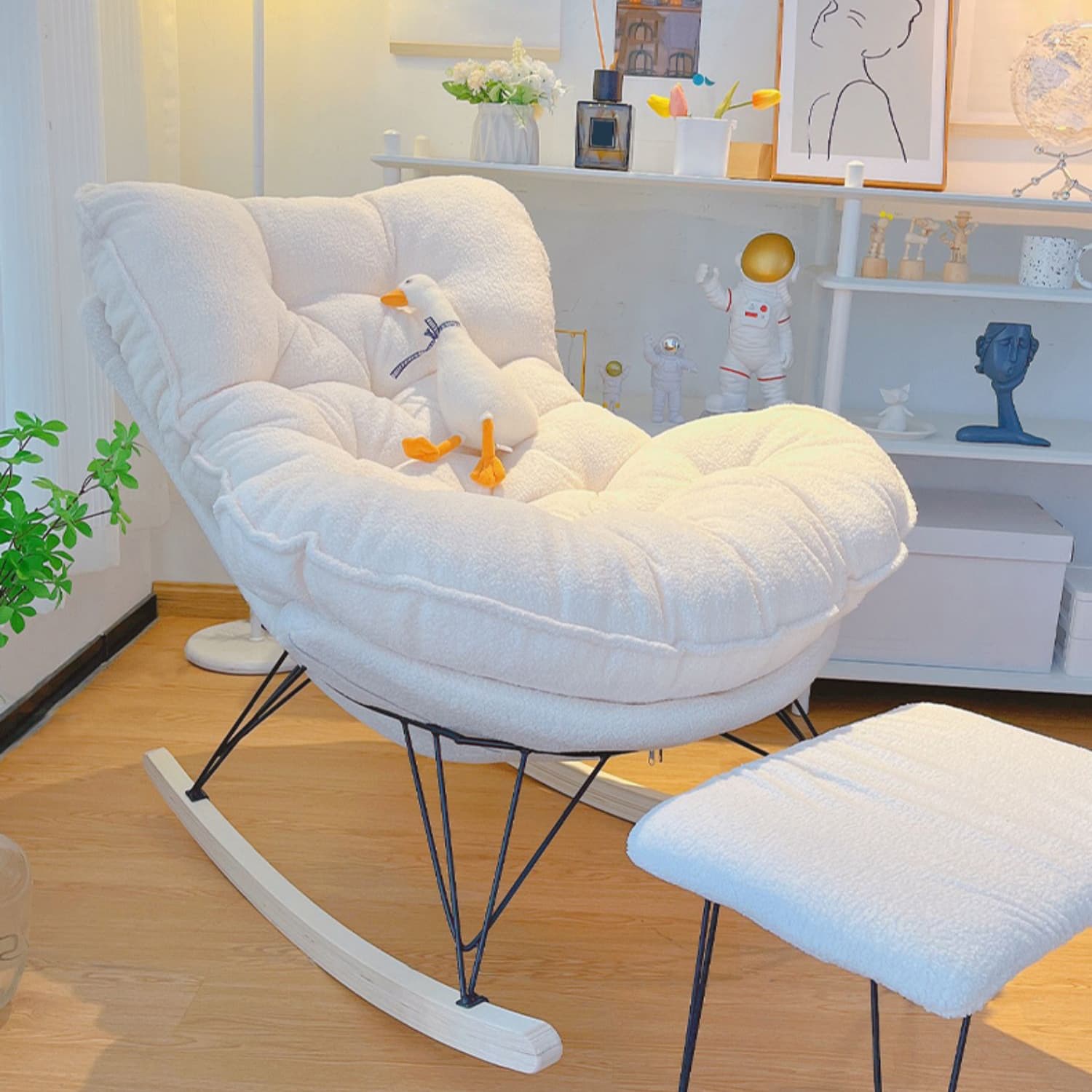 Modern Tufted Upholstered Rocking Chair with Natural Wood Legs - image 13
