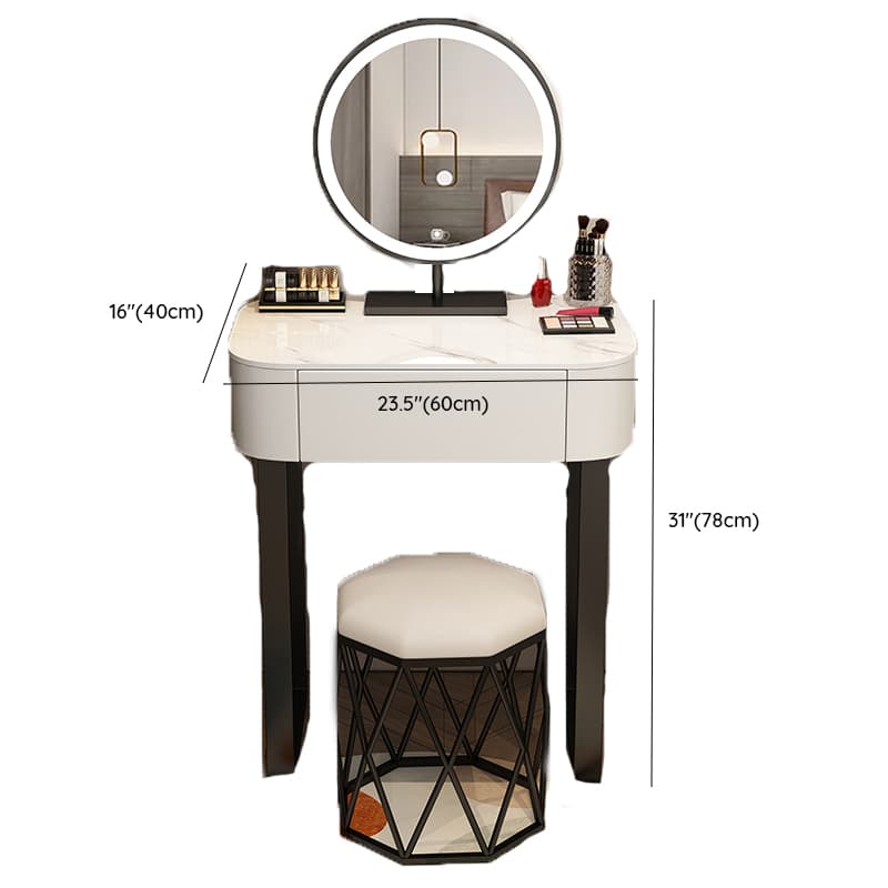 Casual Small/Standard Vanity Set with White Chair, Iron Frame, Drawer, and Mirror Lights - image 10