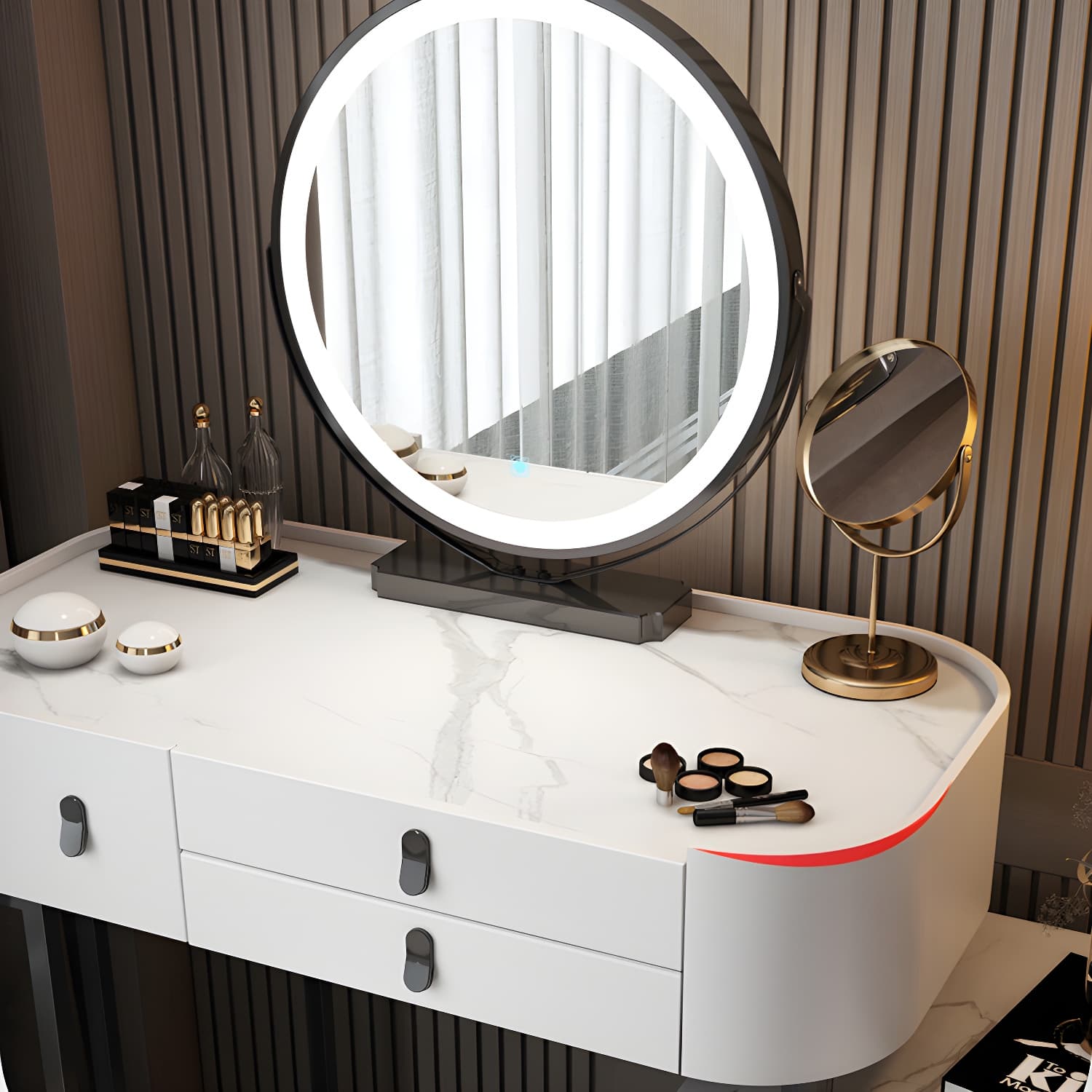 Glass/Stone Make-up Vanity Modern Vanity Dressing Table with Storage Drawers - image 11