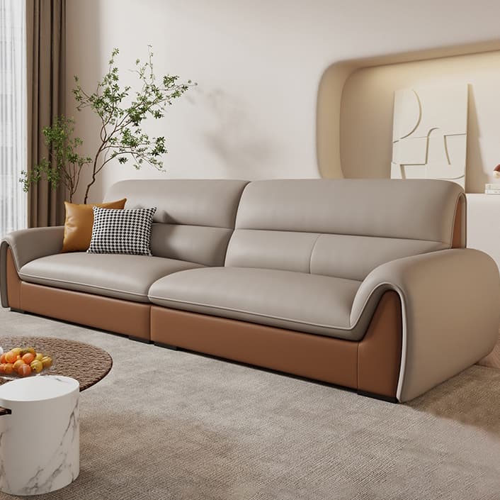Modern Brown Leather Pillow Top Sectional Sofa with Wood Frame - image 4