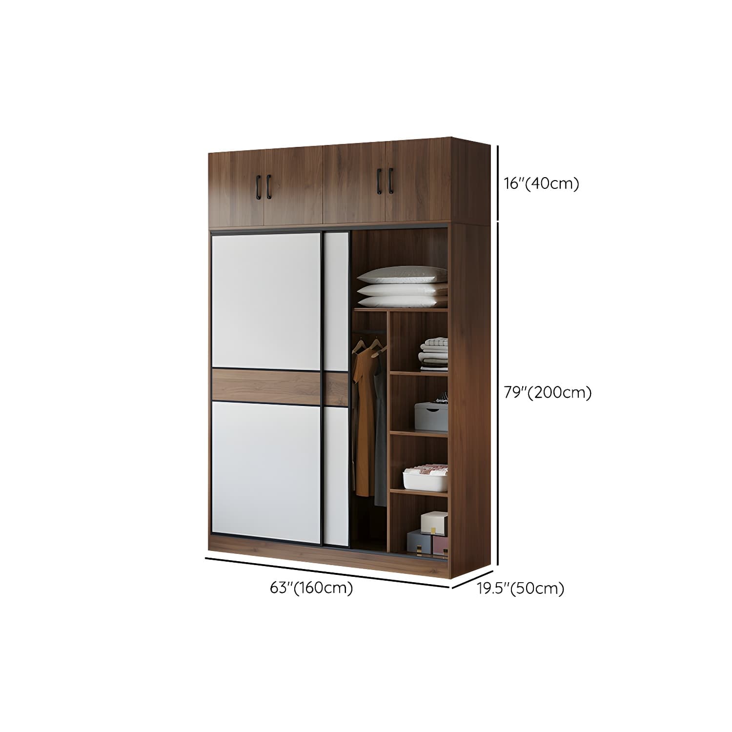 Modern Brown Wood Wardrobe Armoire with Sliding Doors, Shelves, and Clothing Rod - image 20