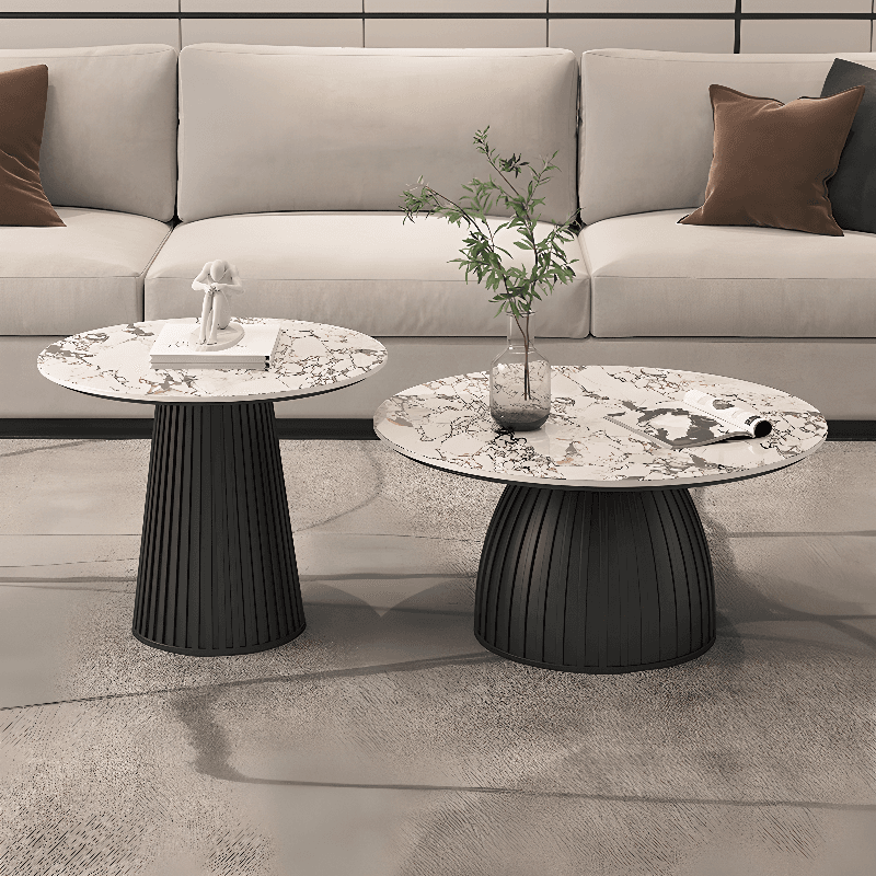Scratch-repellent White Sintered Stone Rounded 1 Tier Single/Nested Side Table with Single Pedestal Base for Indoor Use - image 7