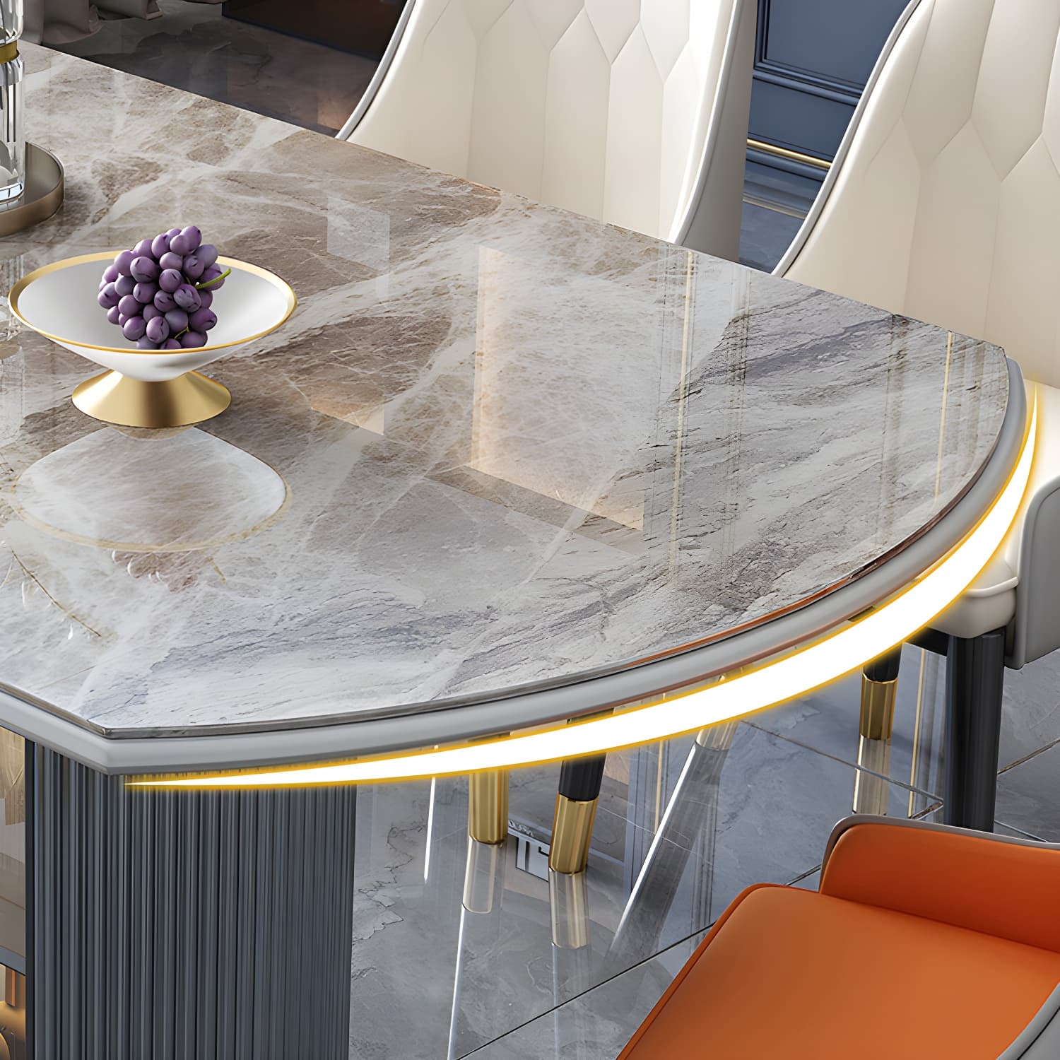 Modern Style Stone Furniture 1/5/7/9/11 Pcs Round Shape Dinette Table with Dining Chair - image 6
