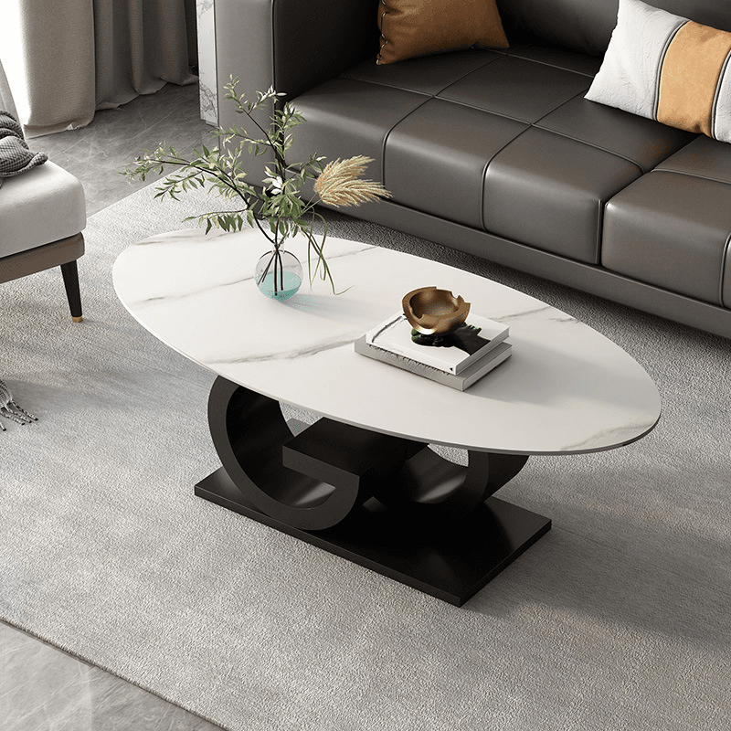 Contemporary Design Single Slate Oval Coffee Table with Abstract Base in Midnight Black/Gray/Chalk - image 6