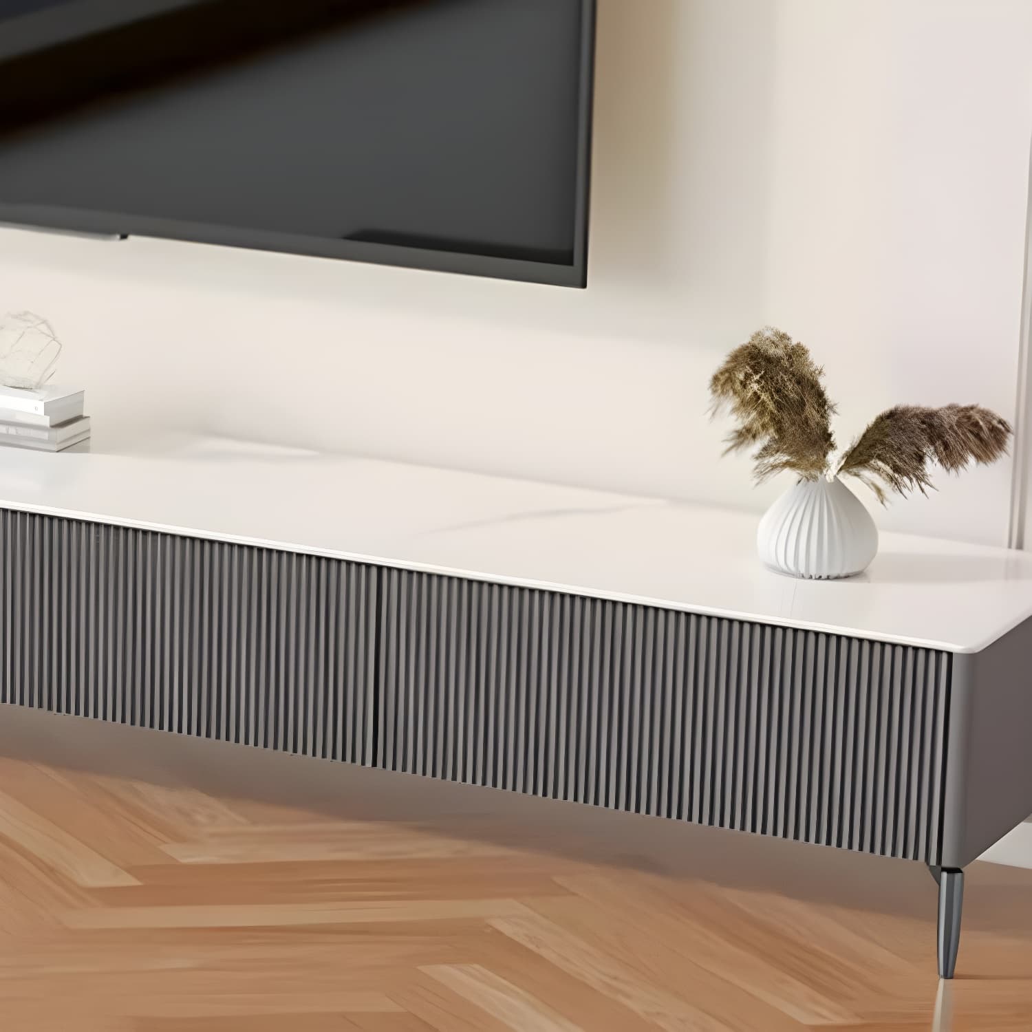 Modern Stone TV Stand with Drawers and Soft Close Glides featuring Cable Management - image 8
