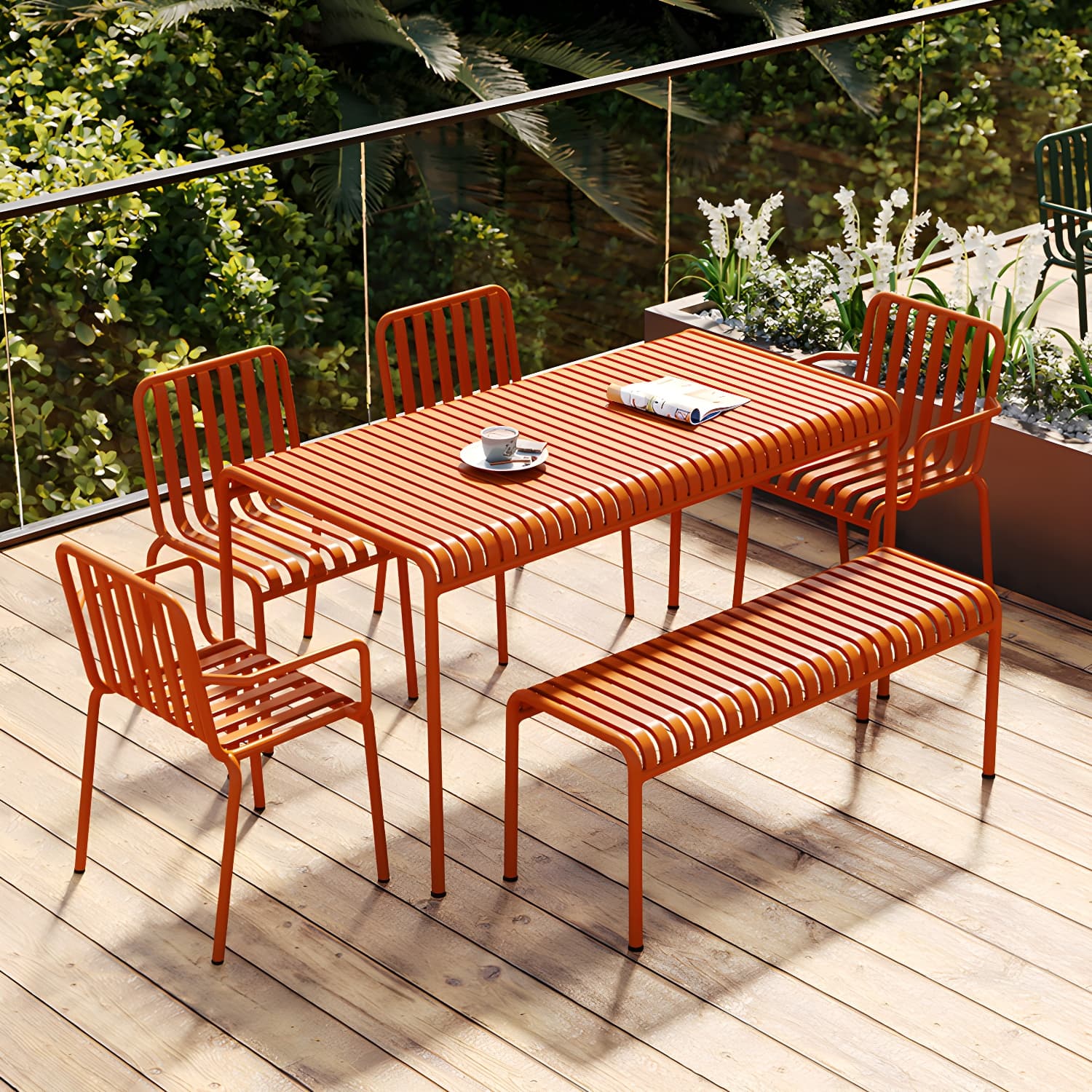 Contemporary Metal Patio Dining Side Chair Slat Back Side Chair - image 9