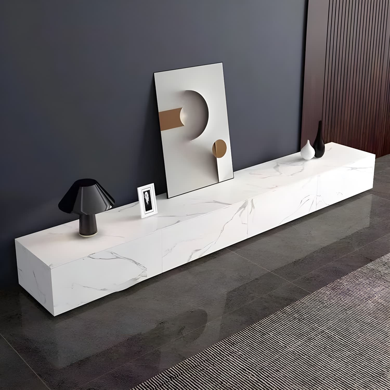 Stone TV Stand Console in Solid Wood with Storage Drawers Contemporary - image 12