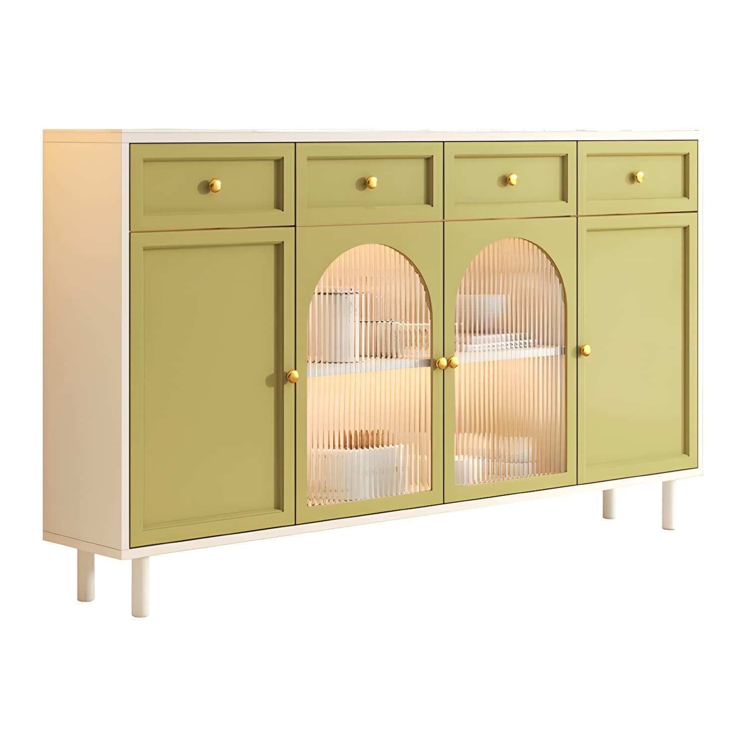 Scandinavian Wood Sideboard with Stone Countertop and Glass Doors - image 15