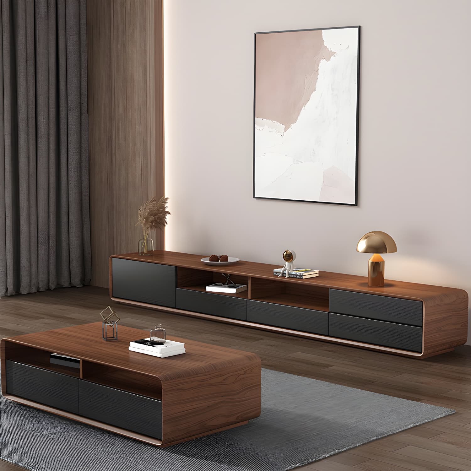 Wooden TV Media Console Scandinavian TV Stand Console with Drawers - image 6