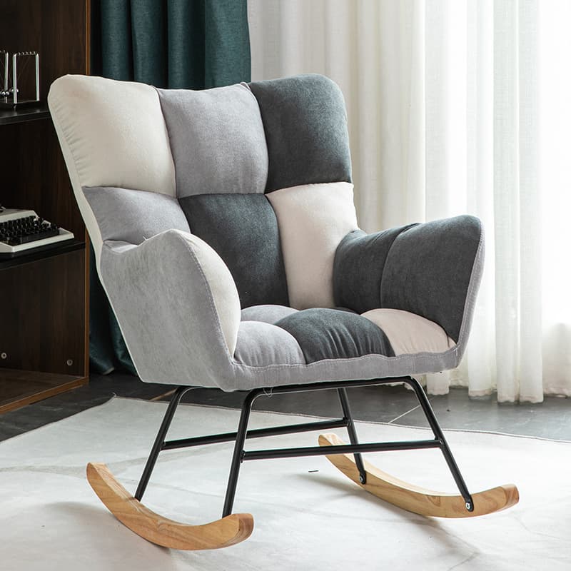 Modern Upholstered Rocking Chair with Tufted Seat - Natural Wood Legs for Stylish Home Decor