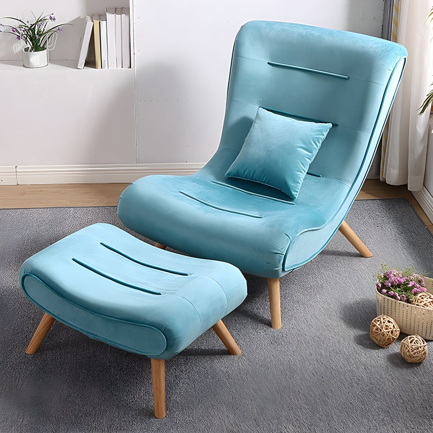 Modern Cushions Rocker Chair Solid Wood Frame Spindle Rocker Chair with Ottoman - image 12