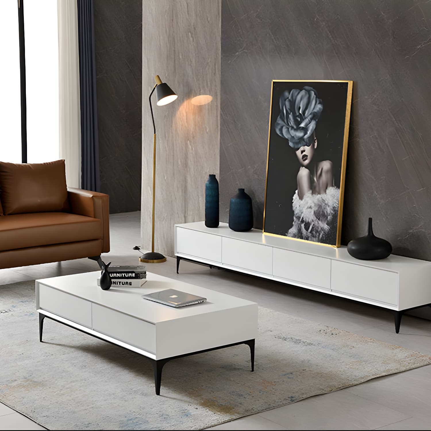 Contemporary Media Console 3/4 Drawers Media Console TV Stand - image 8